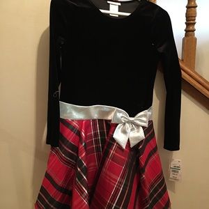 Girls Xmas dress, size 16, velveteen top, new/tags